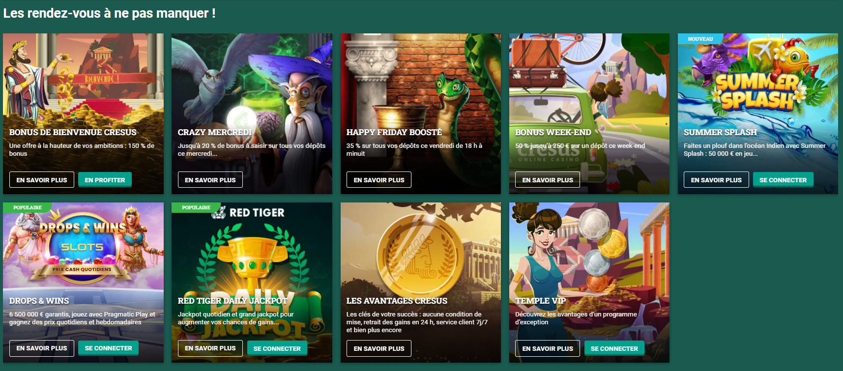 Bonus Bonus de bienvenue et bonus sans dépôt sur Crésus Casino France