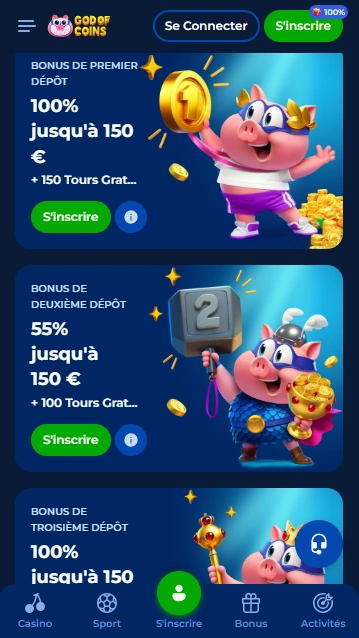 Bonus de Dépôt en Casino GodOfCoins Avis de no Deposit Bonus sur GodOfCoins Casino pour Gagnants