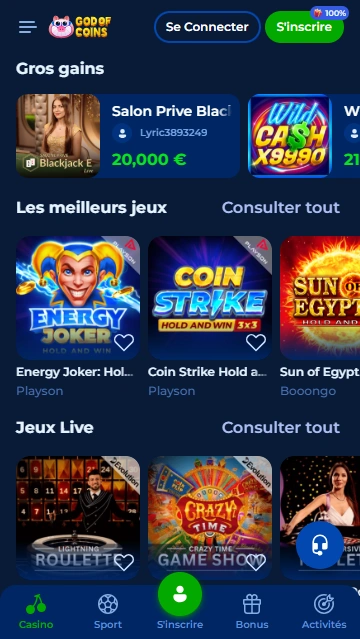 Jeux en Casino GodOfCoins Un Grand Succès au GodOfCoinsCasino avec Sérieux Machines à Sous