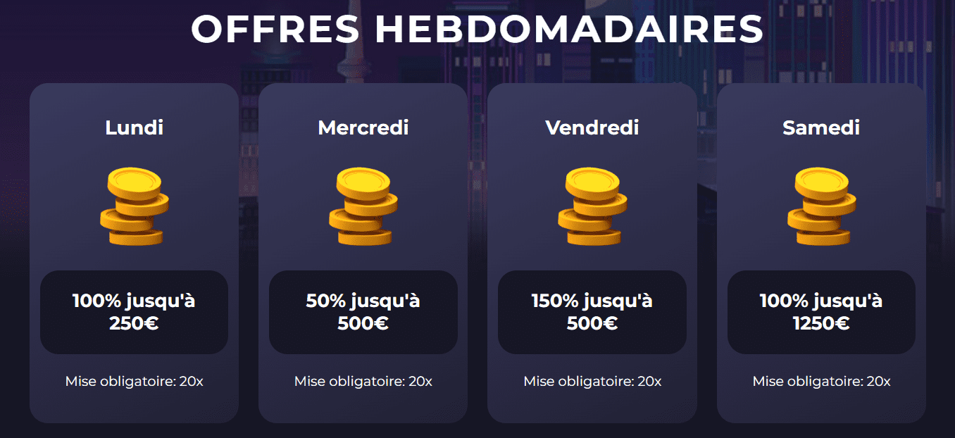 Bonus Hebdomadaires au Gxmble Casino Hebdomadaires Offres au Casino sur Web Gxmble FR