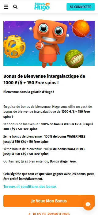 Bonus de Bienvenue en Happy Hugo Casino Happy Hugo FR avec Vérifié no Deposit Bonus en France
