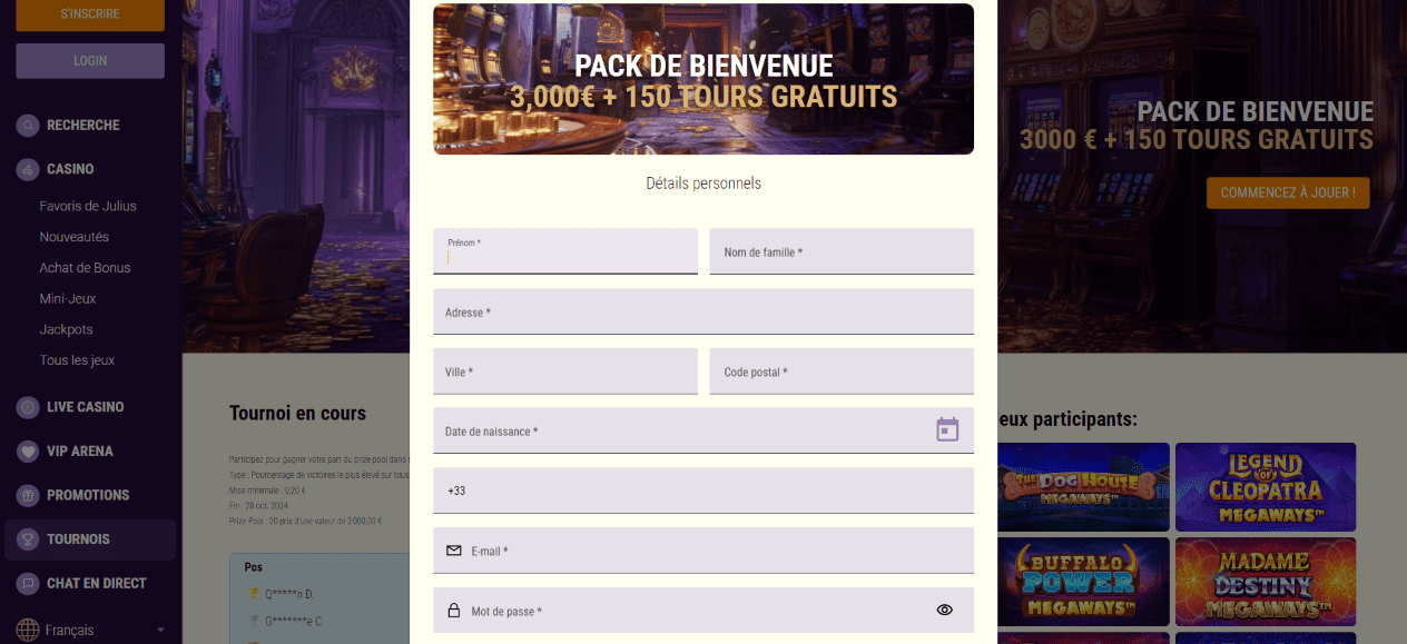 Inscription en Casino Julius S'inscrire et se Connecter à Casino-Julius et Jouer Maintenant !