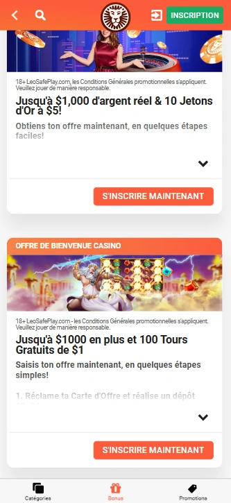 Offres de bienvenue sur Casino Leo-Vegas Online Leo Vegas Casino avec Top Bonus sans Dépôt