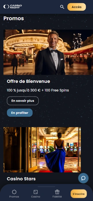 Offre de Bienvenue sur Casino-Night FR Night Casino Proposent Meilleur Bonus sans Dépôt