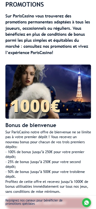 Bonuses au Casino Paris VIP Paris Casino Presente Superbe Bonus sans Dépôt