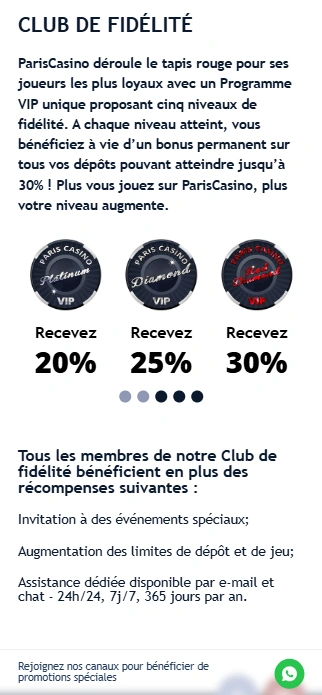 VIP Programme au Casino Paris ParisVIP Casino avec Programme de fidélité VIP