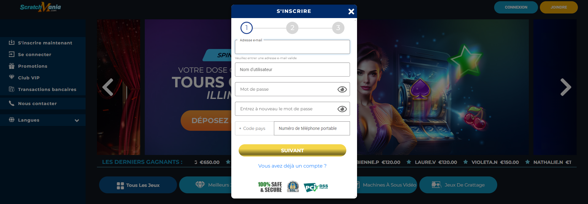 Inscription au Scratchmania Casino Login à www scratchmania et Connexion sur Mon Compte Aujourd'hui