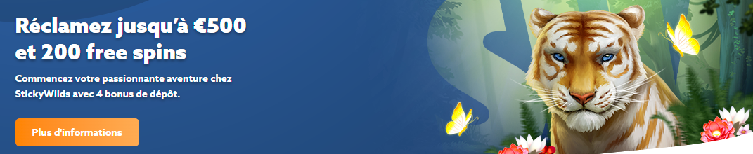 bonus Tours gratuits pour le Casino Bonus StickyWilds - 50 tours sur une machine à sous