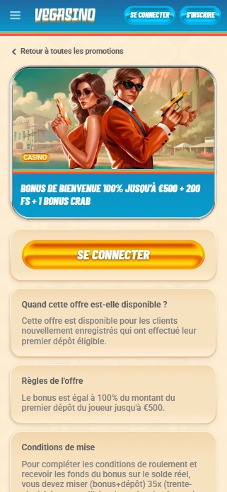 Bonus de Bienvenue sur Vegasino Obtenir Top Bonus sans Dépôt au FR Vegasino Casino