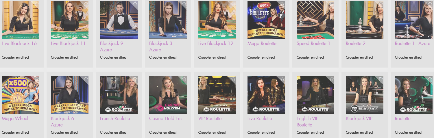 jeux Revue Jeux en Direct proposés Vive Mon Casino