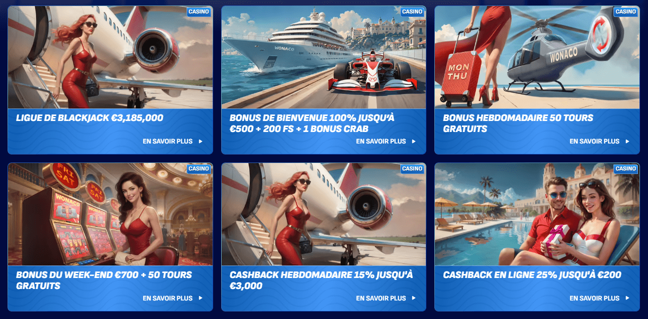 Casino Bonuses au Wonaco Casino Le Meilleur Wonaco-Casino Bonuses en France
