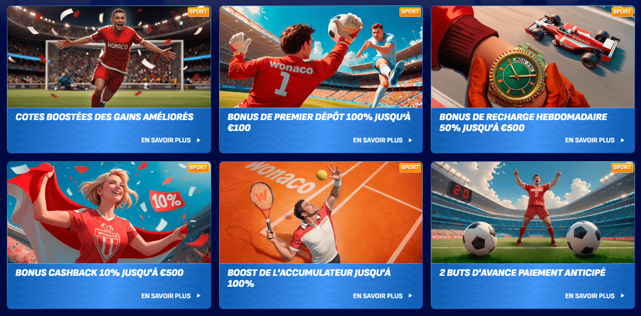 Sport Bonuses au Wonaco Casino Superbe Casino Wonaco avec Sport Bonuses sur Web